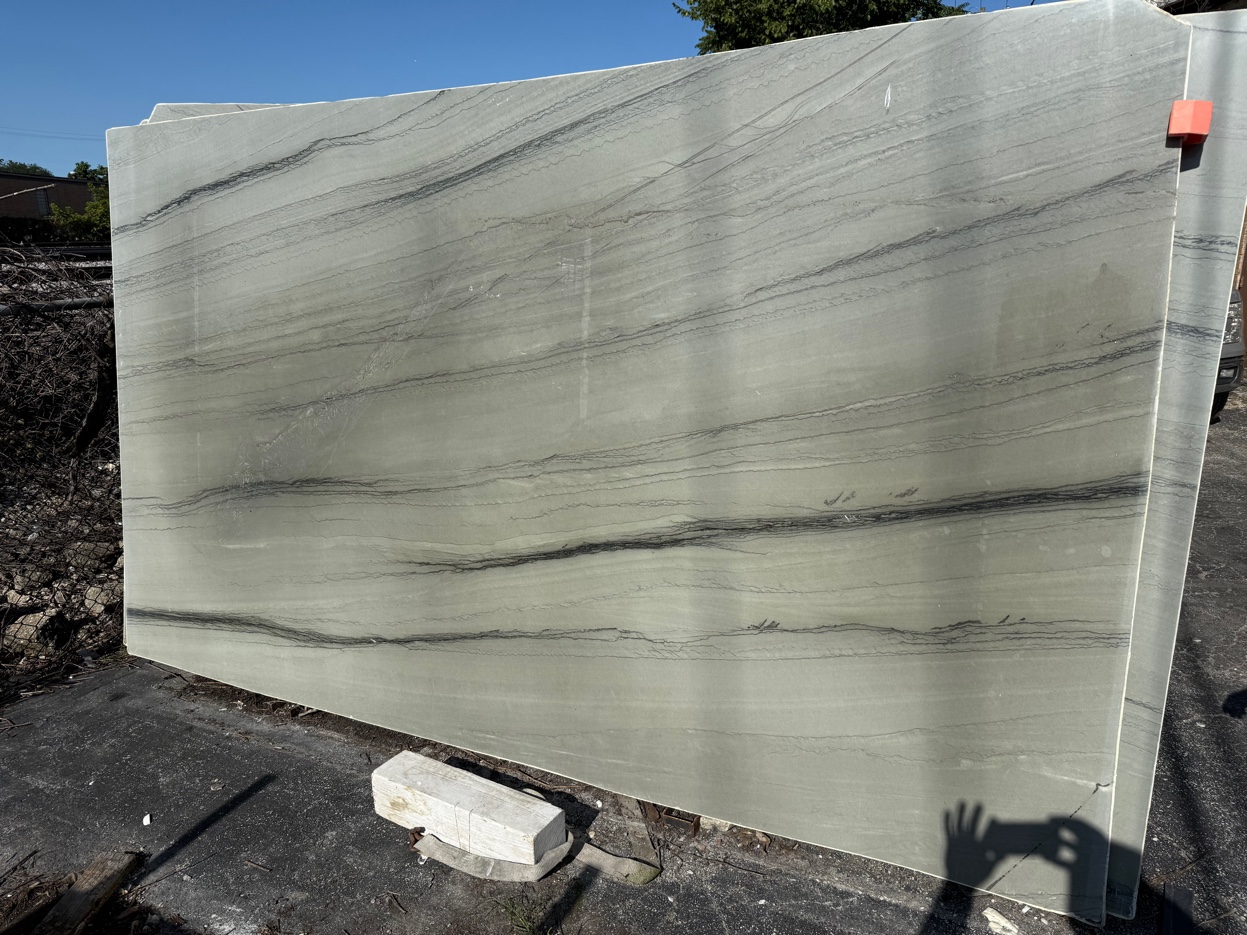 Green quartzite slab at yard before fabrication Chicago