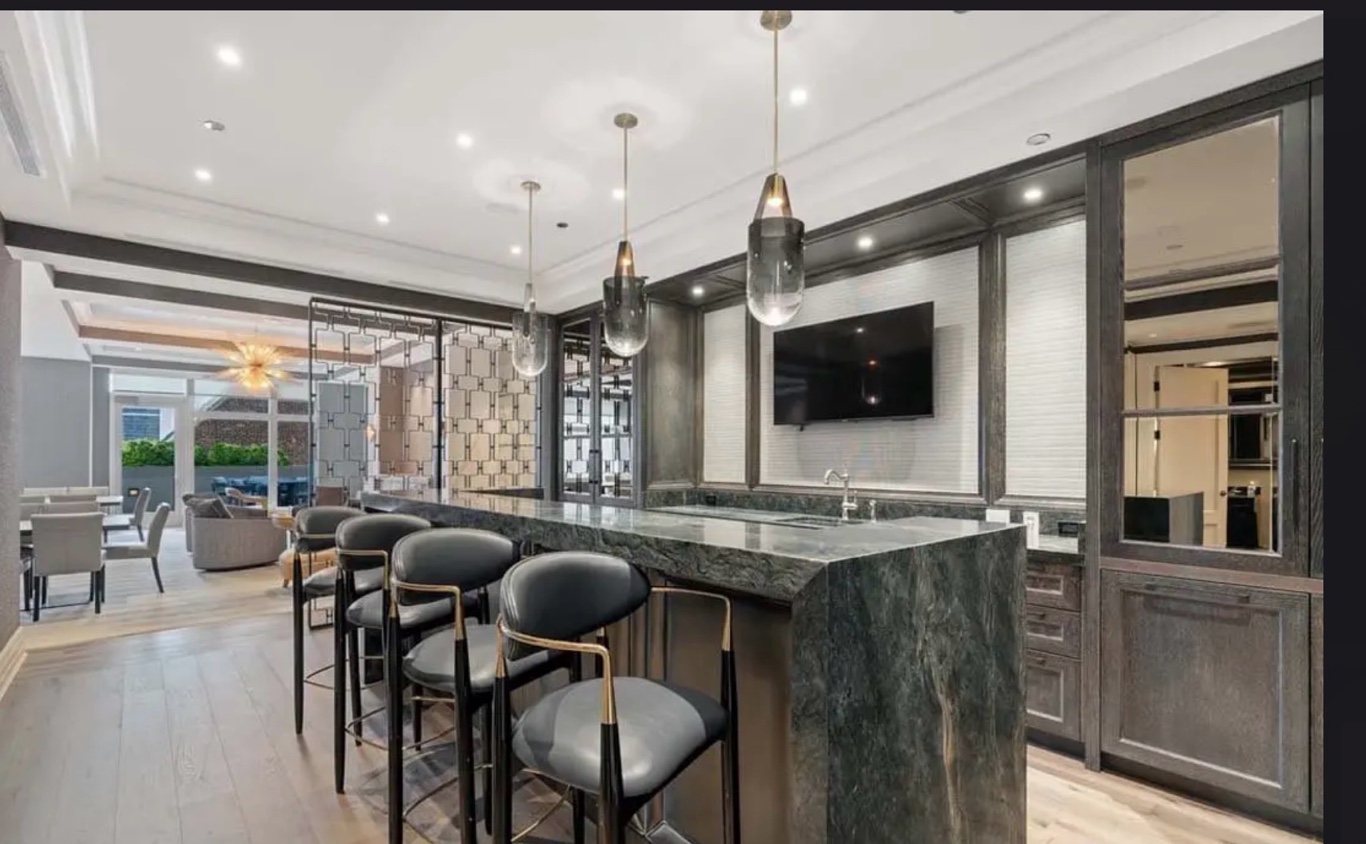 Commercial bar green marble waterfall Chicago