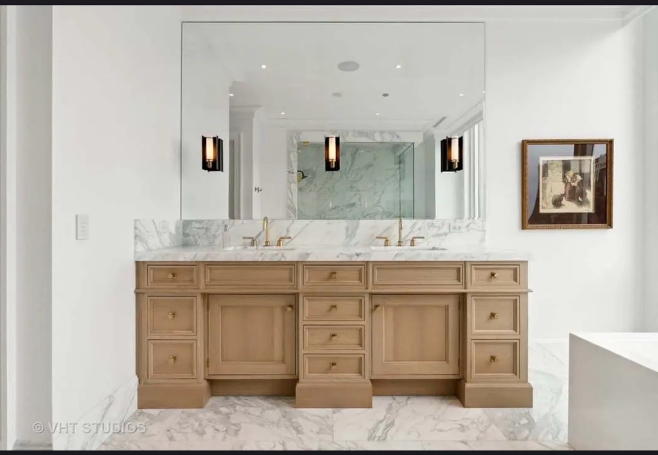 Double marble vanity bathroom Chicago penthouse