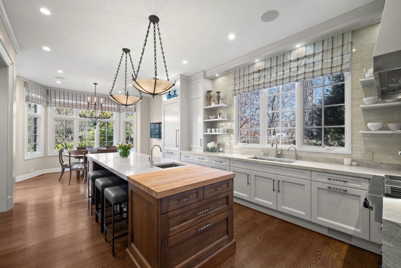 Traditional kitchen marble countertops wood island Chicago suburbs