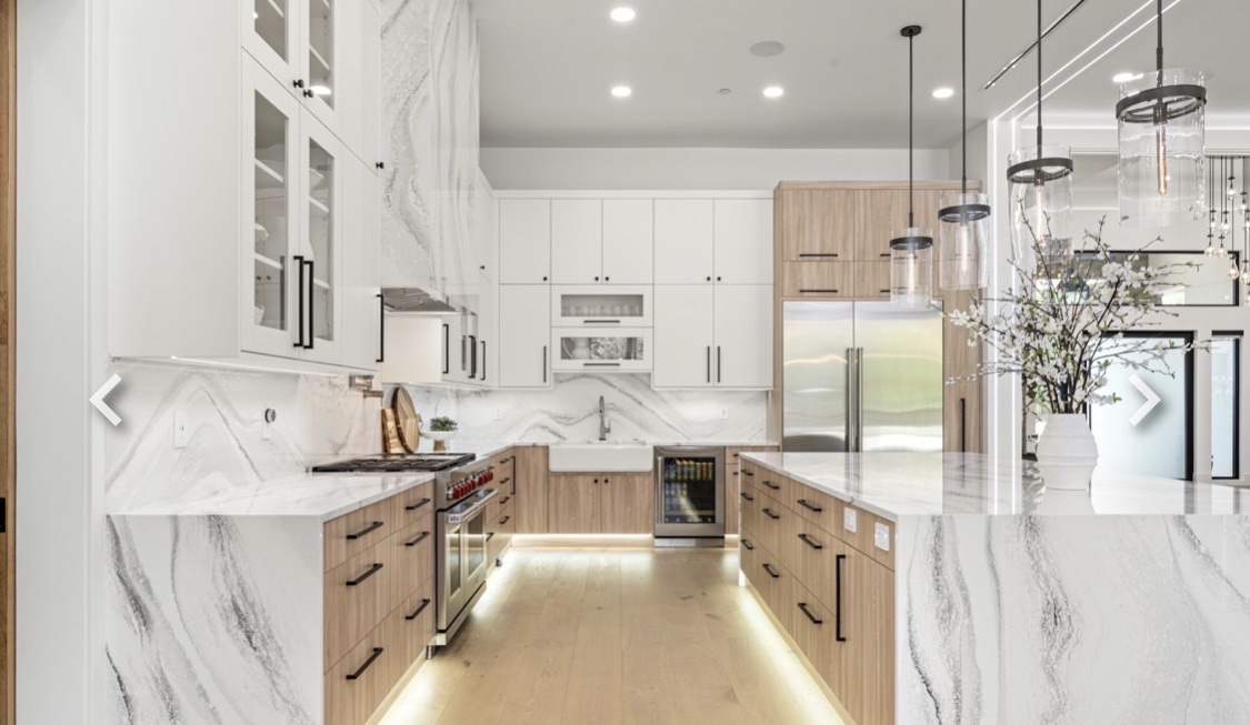 Marble kitchen full view with island Chicago