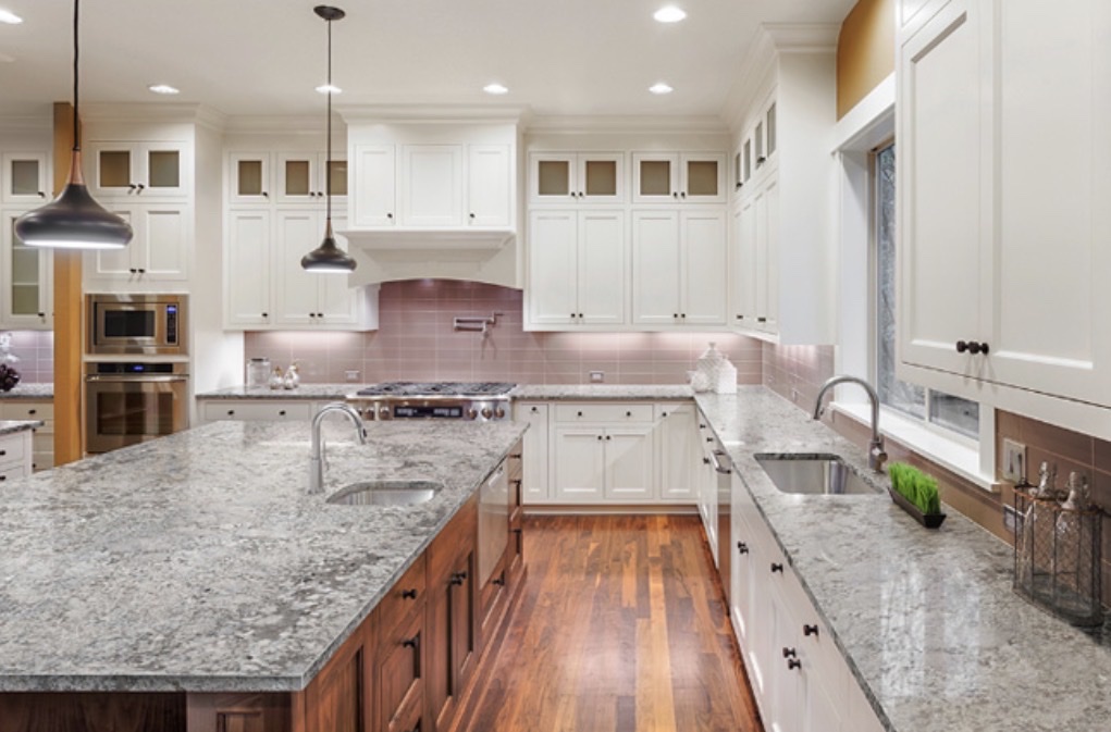 Traditional white kitchen granite island countertops Chicago suburbs