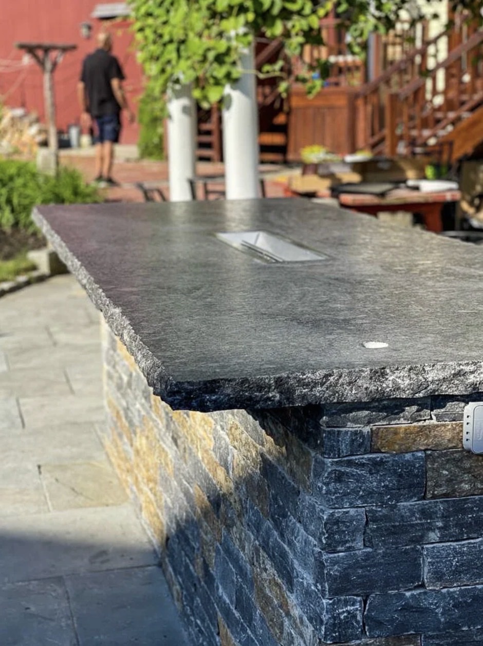 Outdoor kitchen granite countertop stone base Chicago