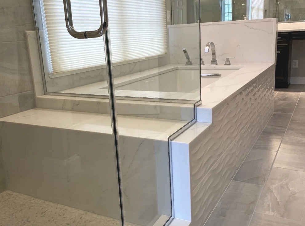 White quartz tub surround shower combo Chicago
