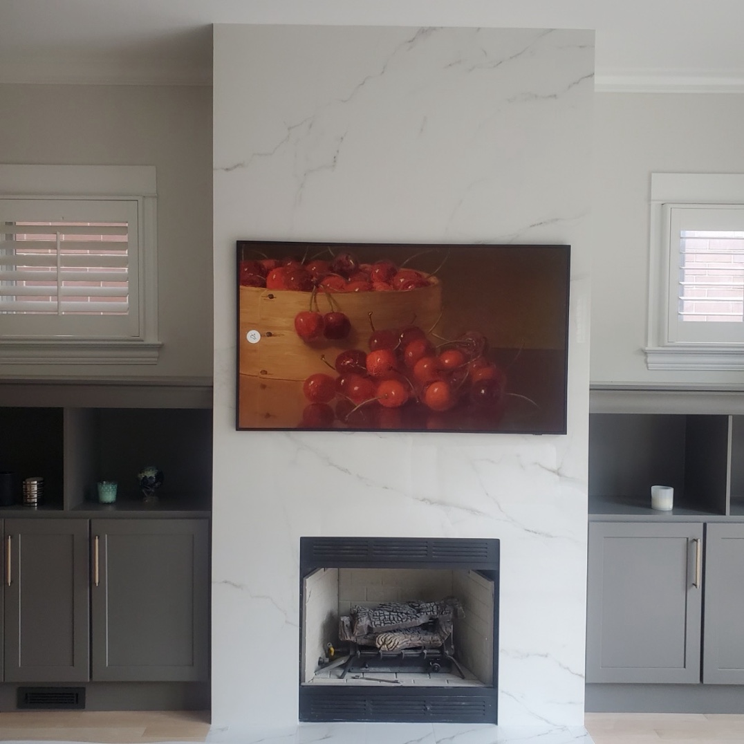 White Calacatta marble fireplace surround Illinois
