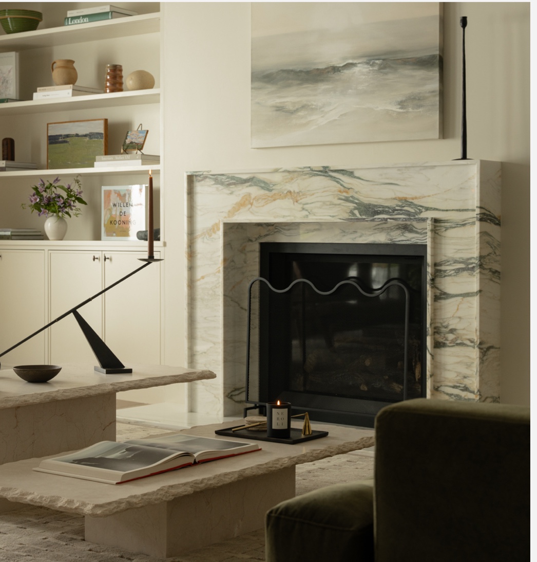 Calacatta Monet marble fireplace