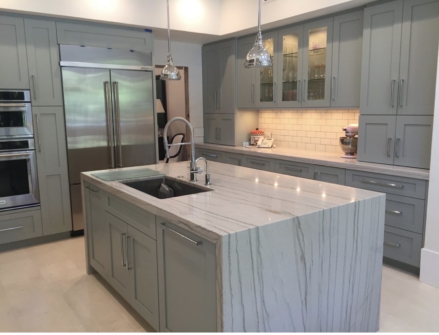 White Macaubas quartzite kitchen