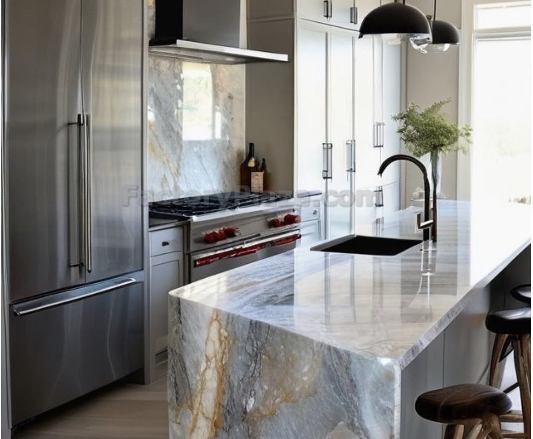 White Lux quartzite kitchen