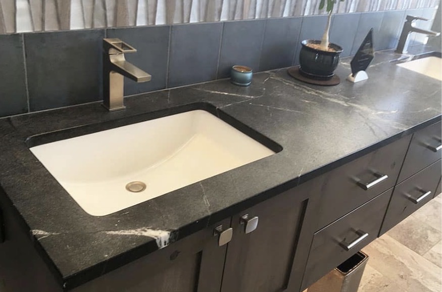 Green soapstone bathroom vanity