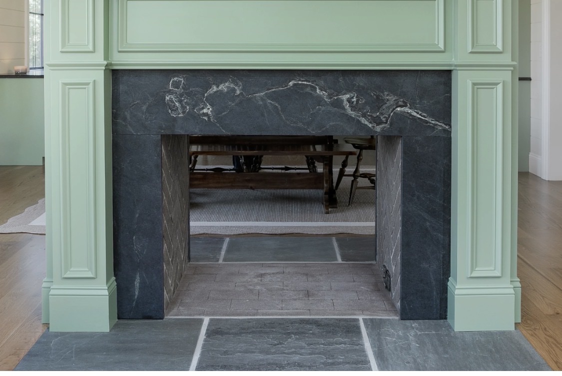 Blue soapstone fireplace